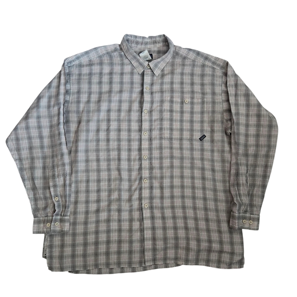 Patagonia Mens Tan Red Button Up Plaid Organic Cotton Blend L/S Shirt Size XXL